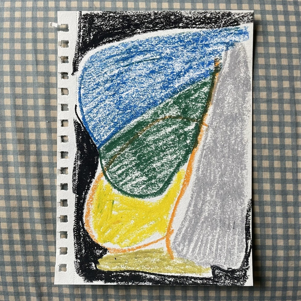 OMAN Original Geometric Abstract Art Pastel Drawing Biomorphic Shapes 5.5x8.5